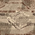 Seamless pattern in old newspaper style with typewriter and abstract text.